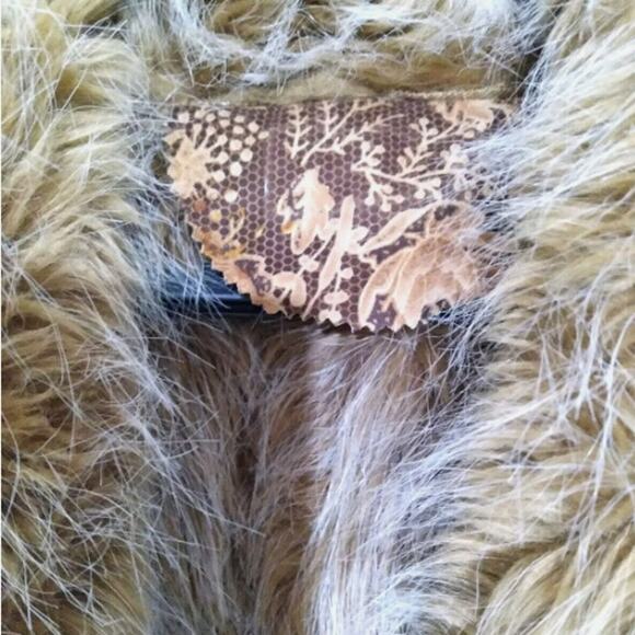 90s Vintage Penny Lane Groovy Faux Fur Jacket Shaggy Afghan Tapestry Trench Coat - Picture 8 of 10
